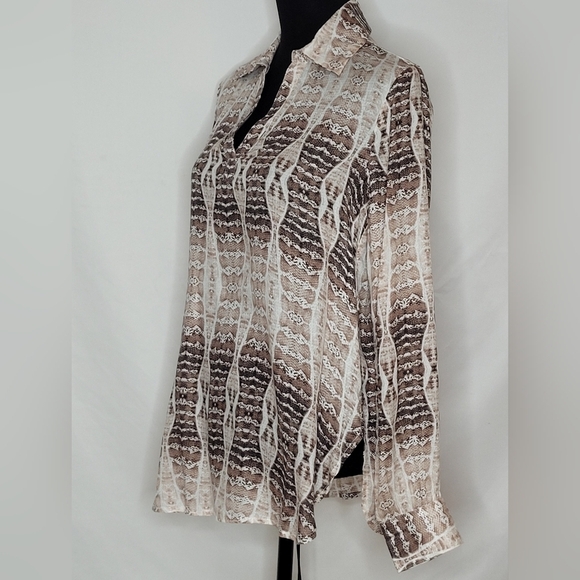 Haute Hippie Tribe Harper Snake Print Semi-Sheer Long Sleeve Blouse - Size S - Picture 4 of 14
